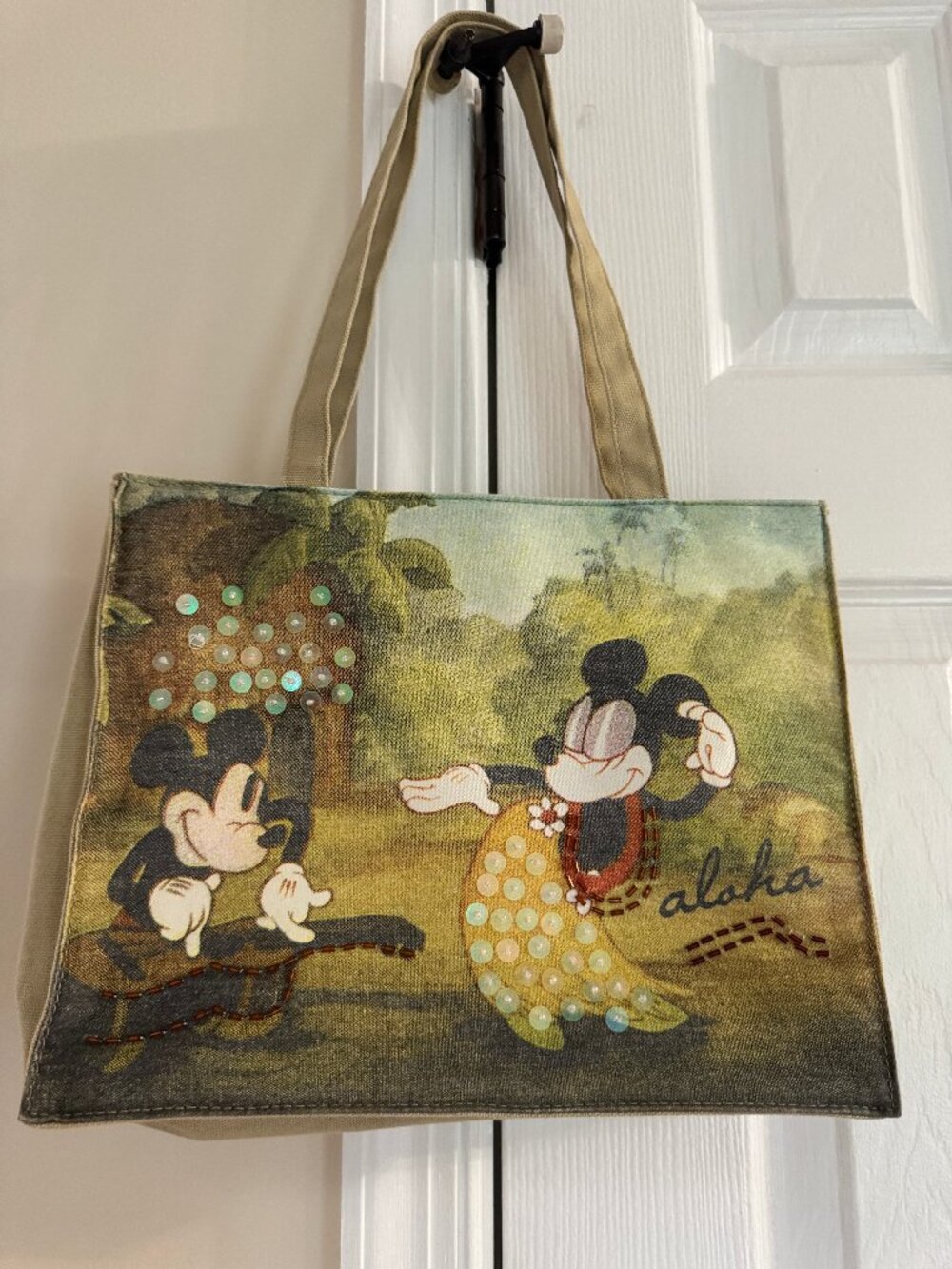 Disney Mickey and Minnie Mouse Aloha Purse Tote Bag Embroidered Beaded & Sequins
